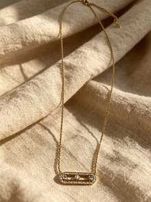 Geometric Rectangle Zirconia Pendant Necklace, Titanium Steel Gold Plated, Adjustable Hypoallergenic Women Jewelry Gift - Rolling Diamond Necklace - View 5