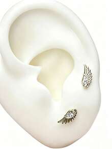 1 Set ( + Right Wing) Hypoallergenic Soft Punk Angel Wing Design Earrings, Suitable For Couples Ear Piercing, Angel Wings Earrings For Men And Women - Winged Ear Cartilage Stud - View 13