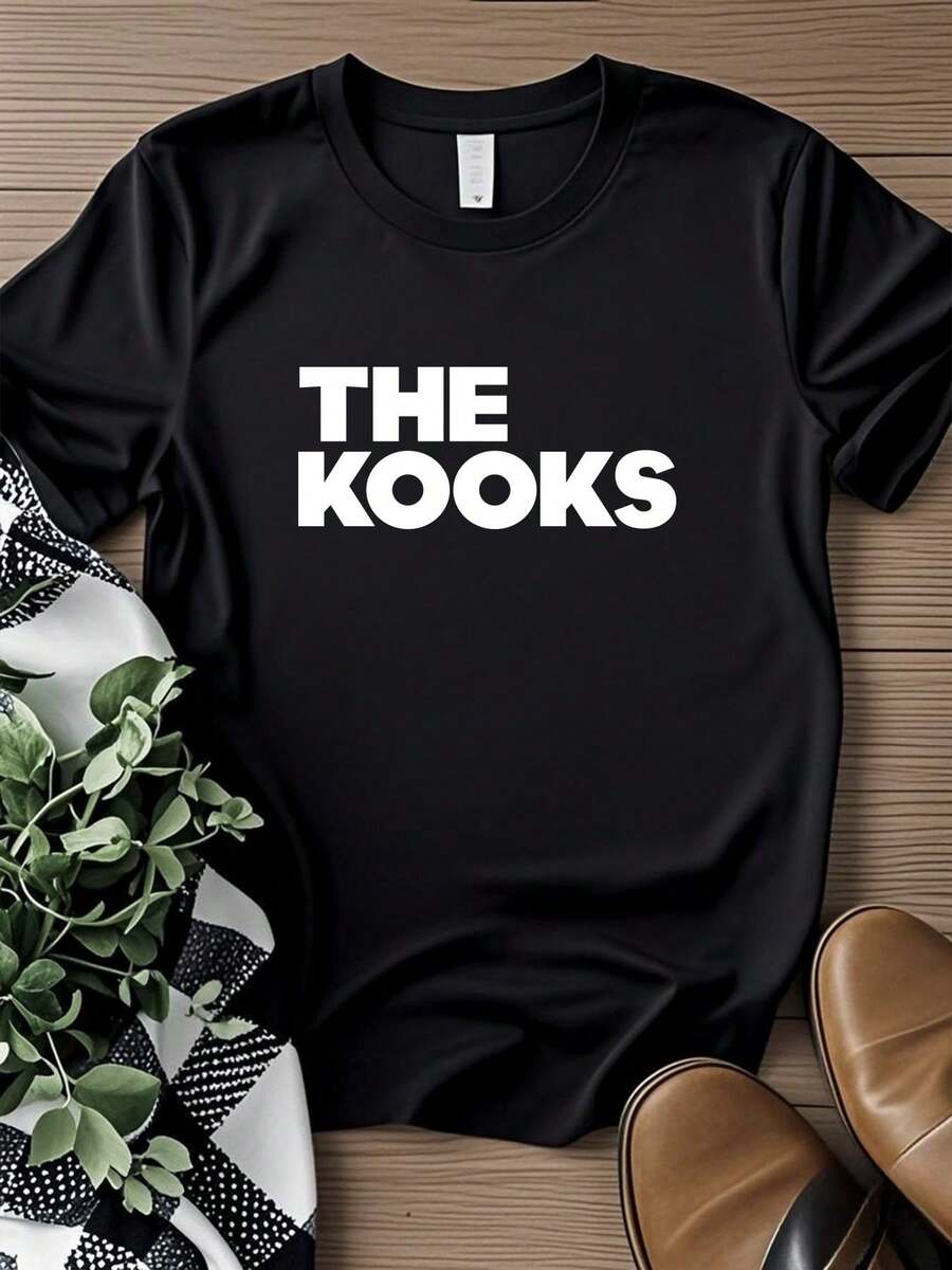 Camiseta de mujer con estampado "The Kooks" para moda urbana, lavado vintage, versátil, elástica, diseño gráfico de diseñador, suave - Negro - Ver 1