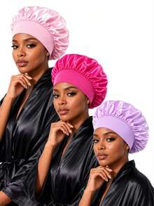 YPGVUO 1pc/2pcs/3pcs/8pcs All-Season Wide-Brim Satin Sleep Cap, Made Of Smooth Satin Fabric, Minimalist Gentle Style, Elastic Headband Design For Comfort And Anti-Static, Suitable For Sleeping, SPA And Home Use, Multiple Colors Available - Multicolor - View 18