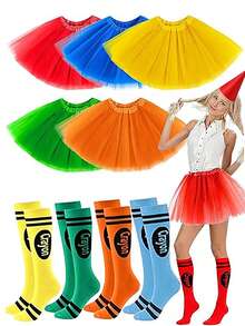 Colorful Puff Skirt Paired With Socks And A Dwarf Conical Hat Set, Suitable For Adult Costume Parties, Halloween, Christmas And Carnival Role-Playing. - Multicolor - View 1