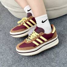 Adidas 三葉草女子SL 72 STACK經典厚底T頭鞋運動休閒鞋 - 暗紅色/棕色/黃色 - 查看 7