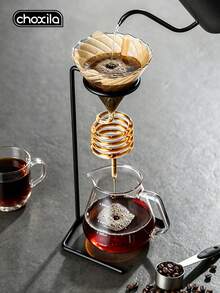choxila 1 buah Teko Kopi Tuang Vintage dengan Pegangan, Alas Logam, Cangkir Saringan Tetes, dan Dudukan Cangkir Kaca, Gaya Universal - Tempat gelas penyaring - View 1