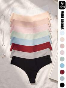 GYEY 9pcs Assorted Color Seamless Thong Panties, Butt Lifting Invisible Underwear - Multicolor - View 3