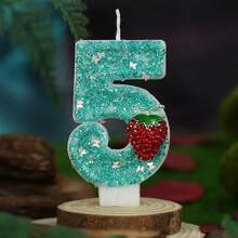 1pc Ritual Number Birthday Candle, Strawberry Decorated Cake Candle, 0-9 Mint Blue Glitter Number Candle, Suitable For Birthday Cake And Big Holiday Party, Unisex - Mint Blue - View 7