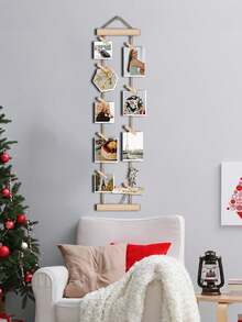 1/18pcs Wood Photo Hanging Rope With Wooden Clips, Multi-Photo Display Rack, No Drilling Required, Space-Saving For Dorm, Bedroom, Desk, And Wall Decoration - Multicolor - View 8