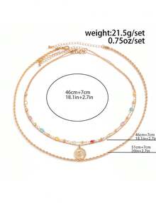 3pcs/Set Men's Gold Layered Necklace, Gemstone Beaded Design With Sun Round Pendant And Twisted Rope Chain, Stackable, Luxury Old Money Style Jewelry - Gold - View 8