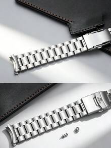 Men's Mechanical Watch Universal Stainless Steel Strap, Brushed & Polished Finish Solid Link Design, Folding Clasp Quick Release Universal Replacement Strap, Compatible With Oriental Double Lion Models - Silver - View 7
