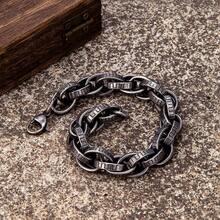 Gothic Style Men Stainless Steel Creative Retro Oxidized Black Serrated Biker Chain Bracelets Punk Rock Male Jewelry - Black - View 3