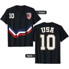 Camiseta de fútbol de EE. UU., Camiseta de fútbol americano número 10 de EE. UU. 2026, 100% algodón, cómoda, de manga corta, para festivales de música y uso diario, para hombres y mujeres, moda casual de calle para el día a día. - Negro - Ver 1