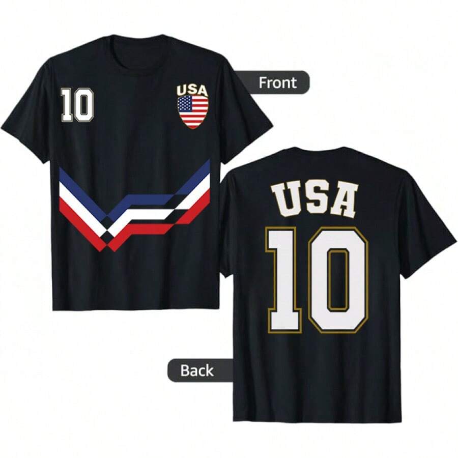 Camiseta de fútbol de EE. UU., Camiseta de fútbol americano número 10 de EE. UU. 2026, 100% algodón, cómoda, de manga corta, para festivales de música y uso diario, para hombres y mujeres, moda casual de calle para el día a día. - Negro - Ver 1