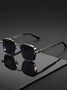 2026 New 1-3 Pairs Men's Square Frame Gold/Silver Retro Steampunk Metal Frame Fashion Glasses, Suitable For Old Money Style, Events, Parties, Holidays - Multicolor - View 9