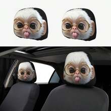 2pcs Cute Monkey With Glasses Car Headrest Covers, Car Interior Decoration Accessories, Soft And Comfortable, No Filling Material, Suitable For Long-Distance Travel And Daily Commute, Gift For Friends And Family - 2pcs - View 2