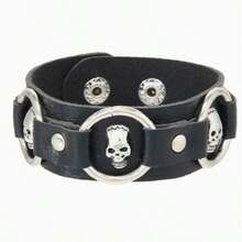 1pc Geometric Pattern Punk Cool Rivet Party PU Leather Bracelet All Seasons - Black - View 11