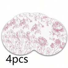 Manteles individuales redondos con borde ondulado y diseño floral rosa, 1/2/4/6/8/300 piezas. 2 diseños florales rosas: flor de cerezo con textura 3D y arte lineal de peonía bocetada. Tejido de poliéster, resistente al calor/resistente a las manchas/impermeable, lavable y duradero, adecuado para la decoración de la mesa. - Multicolor - Ver 14