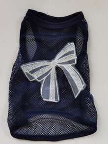 1pc Pet Dog Clothes, Navy Blue With White Mesh Bow Decor, Mesh Fabric, Sweet Style Vest, Suitable For Cats And Small Dogs, Spring/Summer - Multicolor - View 14