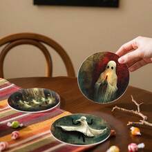 6pcs PET Coasters, Halloween Elements, Ghost Pattern Design Heat-Resistant Coasters, Hand Washable, Budget-Friendly, Suitable For Event And Party Decoration, Table Centerpiece, Halloween, Christmas, Thanksgiving Holiday Decor - PET Coaster - 1822 - View 9