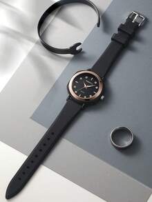 Rebirth Brand 1pc Women's Silicone Strap Minimalist Fashion Versatile Quartz Watch Suitable For Daily Decoration - Black - View 5