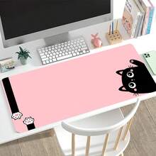 A Large Gaming Mousepad With A Pink Background And A Cute Black Cat Design. The Bottom Is Non-Slip. Suitable For Office Use, Computer Decoration, And Desktop Setup. An Ideal Choice For Gaming Mousepads. - Mouse Pad - View 3