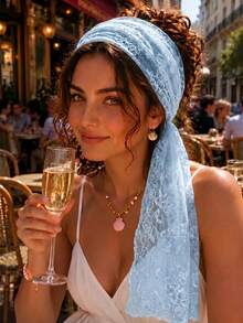 1pc Women's Floral Lace Scarf Headscarf Set, Lightweight And Breathable, Suitable For Beach, Daily, Party And Formal Occasions Summer Hair Accessory, Beach Women's Headscarf, Vacation Headband, Fashion Headband - Multicolor - View 5