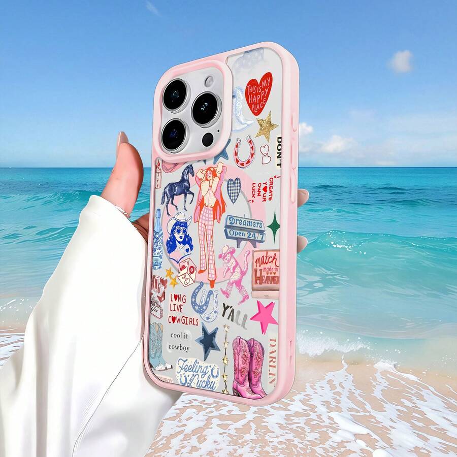 Funda para teléfono con diseño de vaquera y motivos elegantes, compatible con fundas para iPhone de Apple y . Fabricada en TPU, protege eficazmente tu teléfono de golpes y caídas. - Rosa - Ver 1