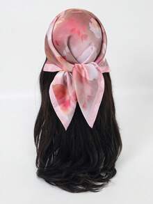 1件 70*70cm 正方形絲綢女款花卉紮染印花頭巾三角巾髮帶 時尚女用髮巾披肩圍巾 - 彩色 - 查看 9