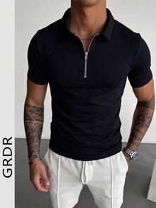 GRDR Camiseta polo de manga corta con media cremallera para hombre, adecuada para uso casual al aire libre - Negro - Ver 6