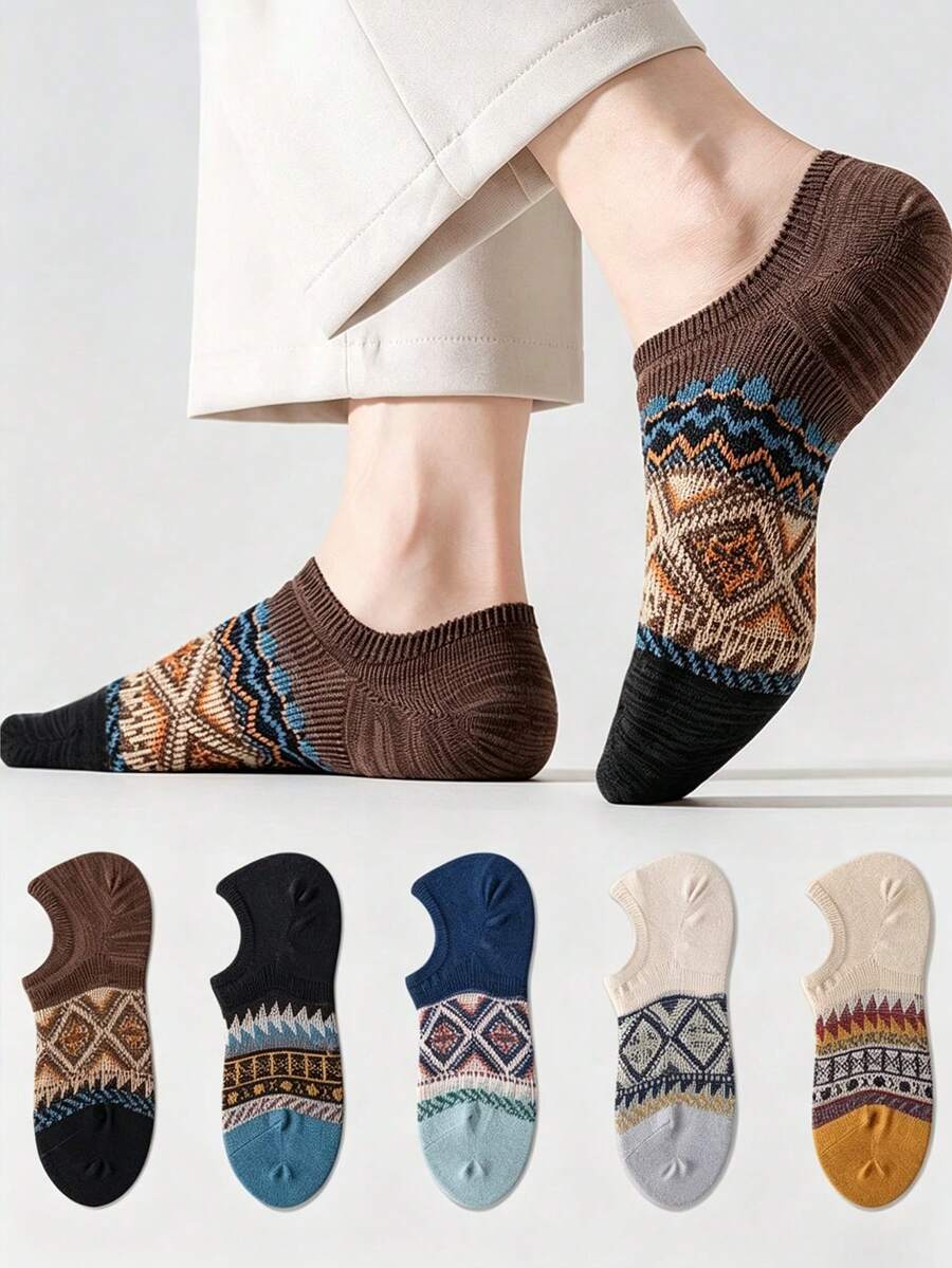 5/10 أزواج جوارب قصيرة منخفضة للرجال، جوارب قارب بنمط ماسي مضادة للانزلاق، جوارب صيفية رقيقة غير مرئية - متعدد الألوان - مشاهدة 1