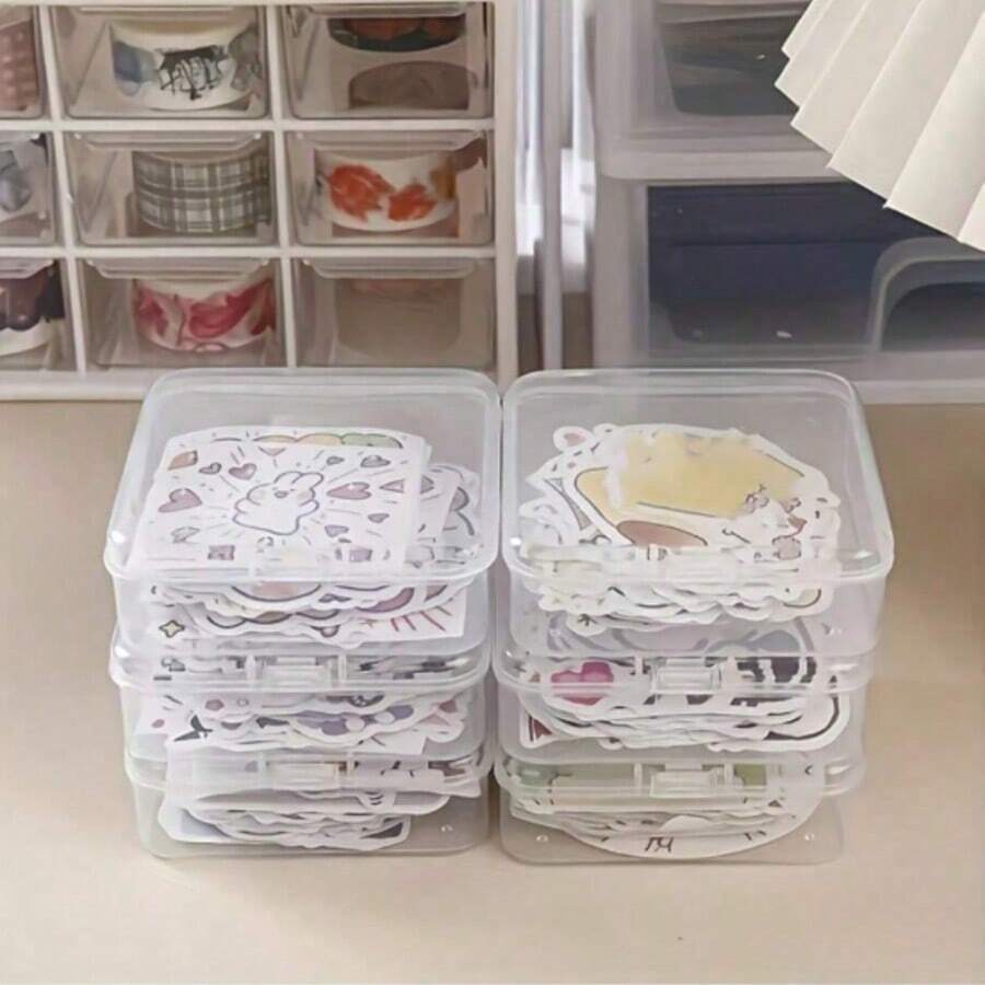 Caja de almacenamiento de plástico con rejilla de clasificación, organizador de cables, estante de almacenamiento de cables de alimentación, caja organizadora de escritorio, caja de almacenamiento de pegatinas, útiles escolares esenciales para la vuelta al colegio - Multicolor - Ver 1