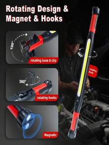Rechargeable LED Magnetic Work Light, 3000LM High Brightness Hood Light, With Hook And Rotatable Magnetic Base, 4 Lighting Modes, Ultra-Bright, Suitable For Emergency Car Repairs. - Black - View 5