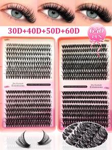 Asiteo 640片 D捲度單根假睫毛，30D+40D+50D+60D DIY大容量睫毛書，自然款假睫毛，柔軟蓬鬆輕盈羽毛感，適合禮物、日常與約會，適用於日常妝容接睫毛 - D - 查看 1