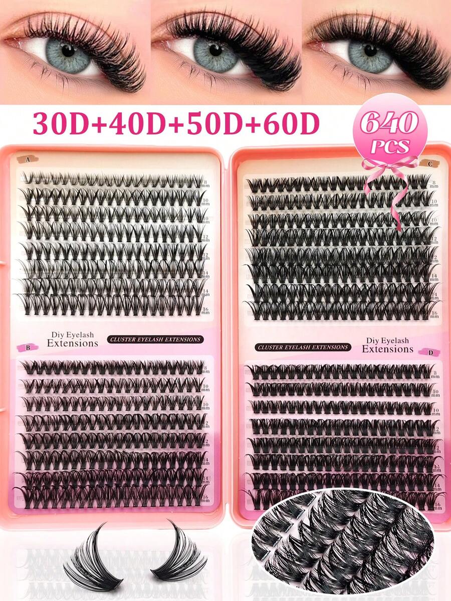 Asiteo 640片 D捲度單根假睫毛,30D+40D+50D+60D DIY大容量睫毛書,自然款假睫毛,柔軟蓬鬆輕盈羽毛感,適合禮物、日常與約會,適用於日常妝容接睫毛 - D - 查看 1