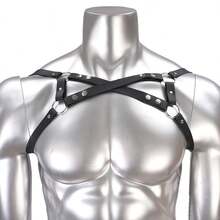 Arnés de pecho Bulldog para hombre, accesorio de arnés sexy ajustable de cuero PU para hombre, adecuado para atuendo de fiesta rave, cosplay, estilo gótico callejero, discoteca - Negro - Ver 4
