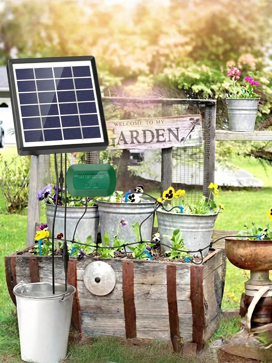 Solar Irrigation System,Solar Drip Irrigation Kit With 15 Drippers,Solar Watering System DIY Automatic Watering System For Garden,Plant,Greenhouse,Terrace Friendly And Energy-S Aving, 2w