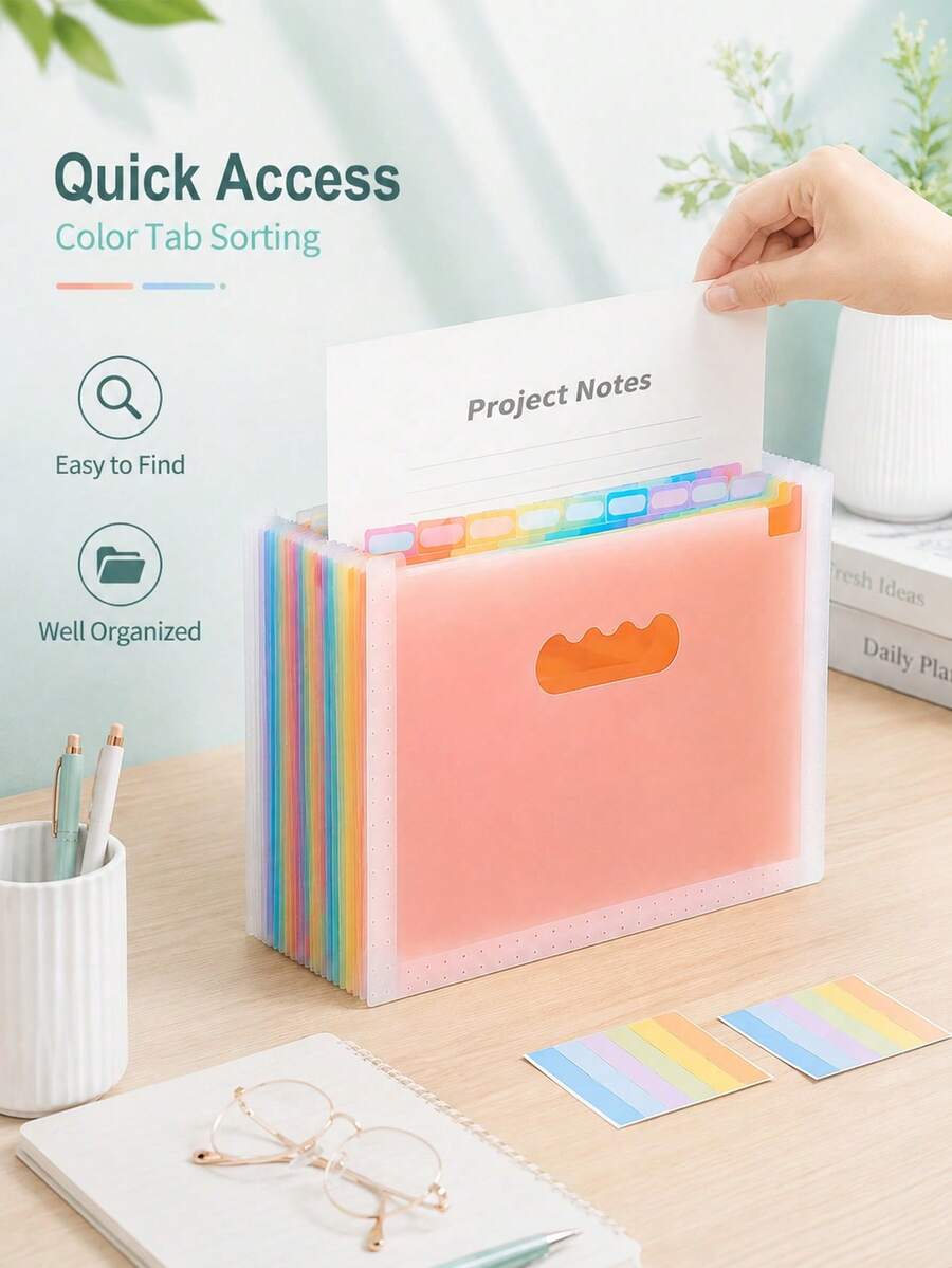 Practical Expandable Accordion File Folder To Organize 2000 Sheets Securely Premium A4 Size Document Bag With Blank & Colored Labels For Teens Compact Desk Accesorries For Home Office School Essentials School Supllies Back To School Supplies - Multicolor - View 1