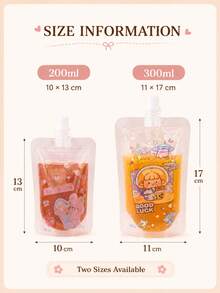 50Pcs Clear Spout Drink Bags, Cute Cartoon Stand-Up Beverage Pouches With Caps For Juice, Milk Tea, Coffee, Smoothies & Party Drinks - Multicolor - View 2