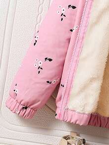 Baby Girl Floral Print Warm Hooded Jacket - Pink - View 5