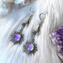 BMOR Silver Sun Evil Eye Earrings, Purple Detail, Mysterious Punk, Gothic Princess, Dark Bold, Edgy Sophisticated, Women Fashion Jewelry Statement Earrings - Gothic Earrings - View 3