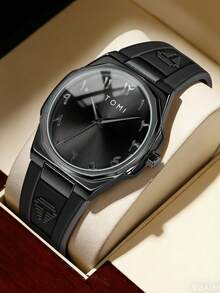 TOMI Paar-Uhr, minimalistische Mode achteckige Quarz-Uhr mit Silikonarmband und gebürstetem Gehäuse, Datumsanzeige, in mehreren Farben erhältlich, Luxusstil, geeignet für den täglichen Arbeitsweg/Studentenoutfit, Geburtstagsgeschenk, Vatertagsgeschenk, Valentinstagsgeschenk - Einheitsgröße - Übersicht 6