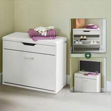 SoBuy FSR95-SCH, Hallway Shoe Rack Shoe Bench Shoe Cabinet With Folding Padded Seat & Flip-Drawer, Black - 白色 - 查看 4
