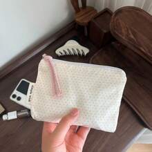 Ins Pastoral Style Floral Polka Dot Plaid Print Makeup Bag, Cute Fabric Zipper Portable Storage Pouch - Coin Purse - View 10