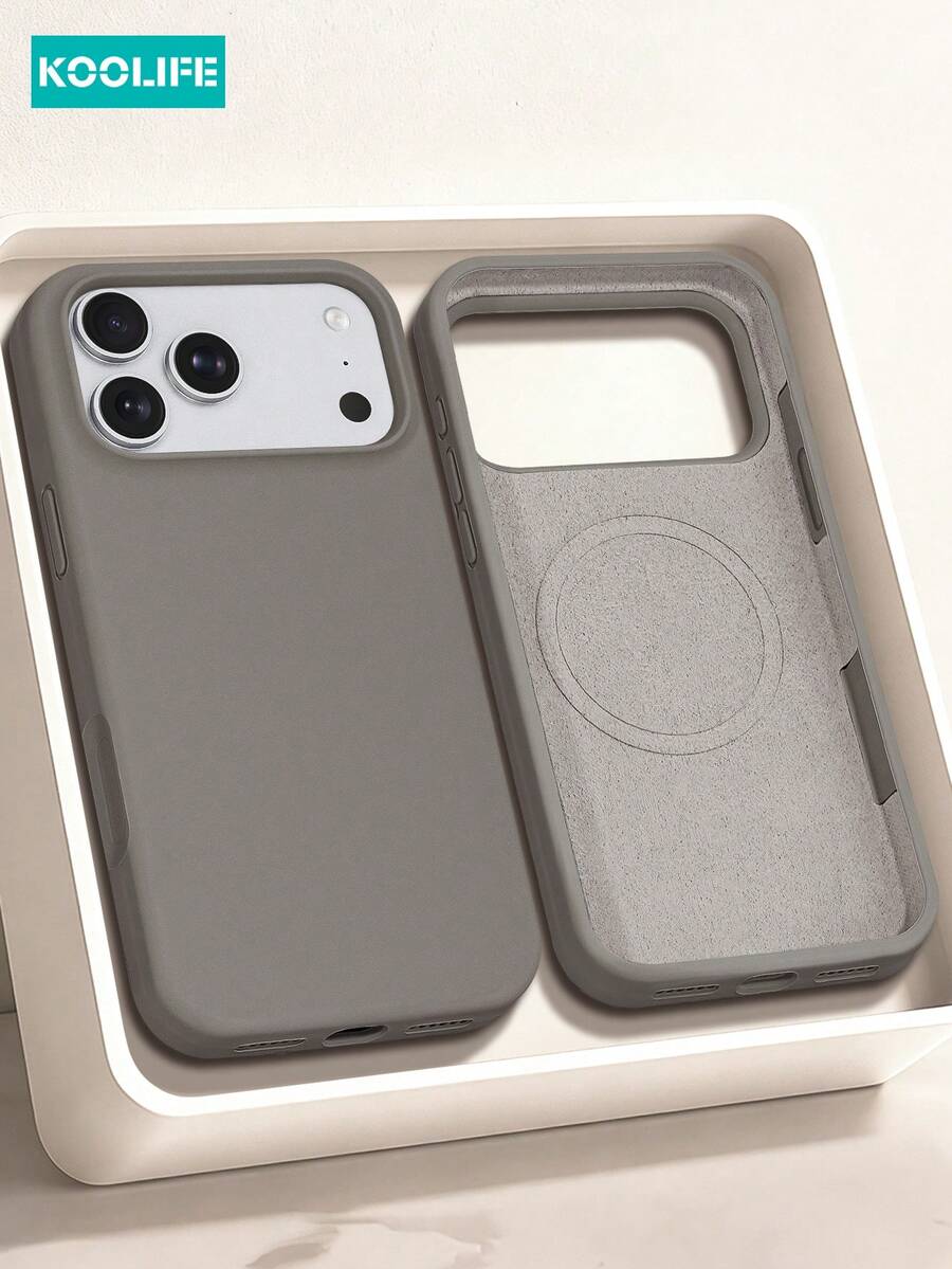 1pc Charcoal Grey Smooth Silicone + PC Magnetic Phone Case, Soft Flocked Lining Shockproof Protective Shell, Premium Minimalist Aesthetic, MagSafe Compatible Anti-Scratch Protective Case, Compatible With Iphone 18 Pro/18 Pro Max/17/17 Pro/17 Pro Max/16/15/14/13/12/11