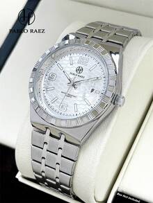 Pablo Raez 1pc Men's High-Quality Watch Accessory Classic Vintage Honeycomb Shape Wristwatch Premium New Luxury Silver Men's Fashion Watch Stainless Steel Non-Fading Strap 50m Waterproof Minimalist Brand Original 50m Waterproof Watch Men's Casual Fashion Quartz Watch Luminous Hands Arabic Numeral Dial Charming White Blue Black High-End Business Wristwatch Suitable For Daily Work Life Vacation Wear Teacher Father Or Male Friend Gift Birthday Graduation Wedding Gift - Silver - View 2