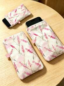 Bolsa protectora de tela para teléfono con patrón de lavanda rosa, bolsa de almacenamiento de teléfono para exteriores, bolsa de teléfono con cremallera; forro suave y elástico, cálido y resistente a arañazos; bolsa portátil unisex, bolsa bandolera multifuncional, adecuada para caminar, comprar y llevar artículos pequeños; bolsa de almacenamiento portátil esencial para viajes y desplazamientos diarios, combinando funciones de portatarjetas y monedero; regalo atento para amigos, familiares, maestros y regalo de cumpleaños ideal. - Multicolor - Ver 1
