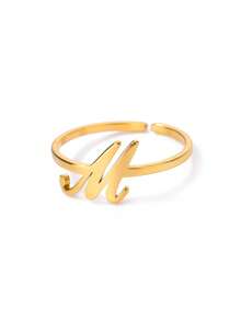 1PC Fashion 26 English Initial Chunky Rings For Women Men Opening 18K Gold Plated Smooth Letter Ring European And American Style Finger Jewelry - Gold Ring - View 15
