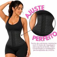 Cinta Modeladora Redutora de Medidas Abdominal Alta Compressão e Elasticidade 3 Níveis de Regulagem - Preto - Visão 4