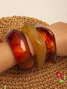 Set 3 Gelang Resin Asimetris Cokelat Minimalis Elegan, Cocok untuk Pakaian yang Dipersonalisasi - Coklat - View 5