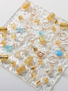36pcs Women's Braid Hair Clips, Beach Hair Accessories, Starfish Tassel Hair Rings, Summer Vacation Braid Hair Clips, Personalized, Fashion, Vintage, Suitable For Daily Wear,Hair Claws - Gold - View 3