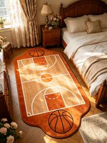 1pc Basketball Court Shaped Decorative Rug, Bedroom Decor, Floor Mat, Carpet, Home Decor, Living Room Rug, Small Living Room Rug, Bedroom Carpet, Living Room Home Decor, Outdoor Rug, Washable Carpet - Multicolor 2 - View 2