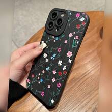 Black Eyes Colorful Flowers Print Phone Case - 黑色 - 查看 2